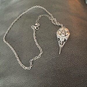 Hot Topic Silver Pentagram Raven Skull Necklace